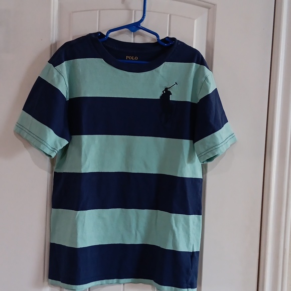 POLO RALPH LAUREN Big Pony Cotton Broad Horizontal Stripes Size 8 Tee - Picture 1 of 8